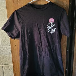 Mens Black short sleeve shirt with diamond rose design size S